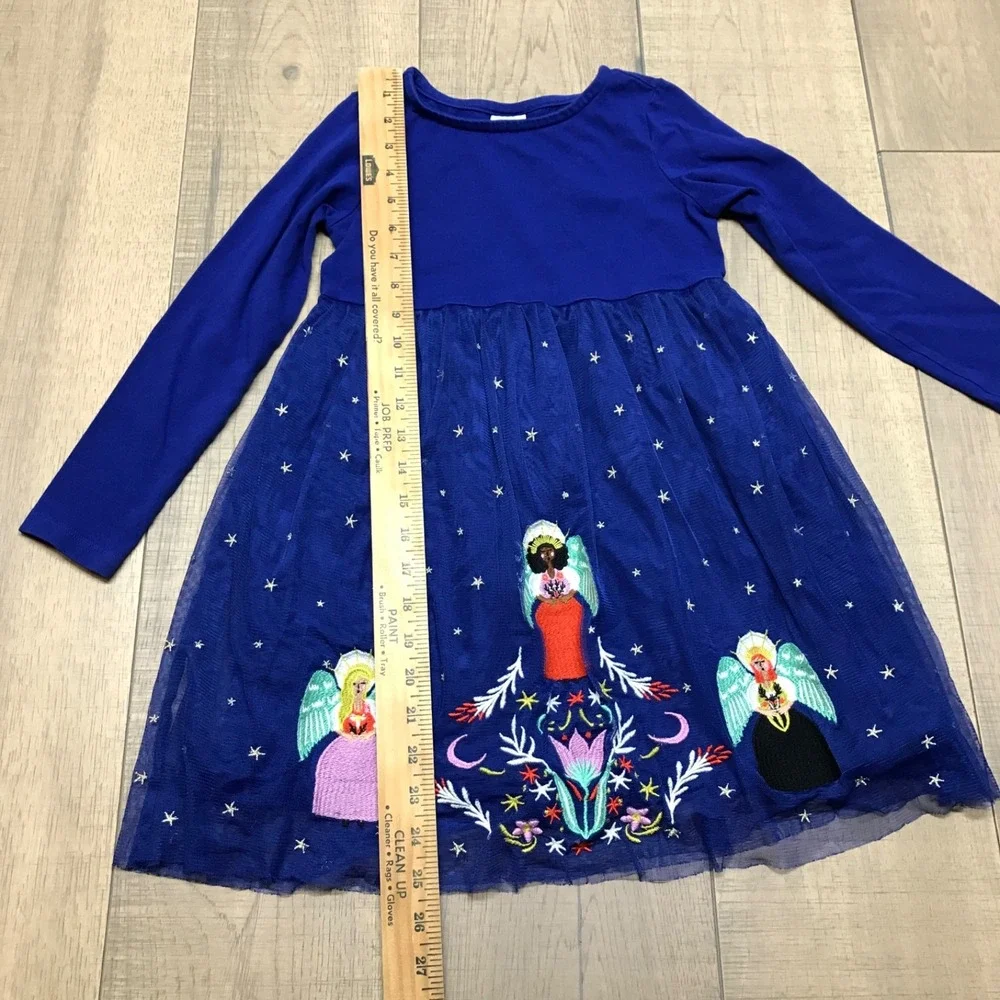 Hanna Andersson Dress Girls Size 6-7 Angels Tulle Holiday Christmas Blue‎ Modest